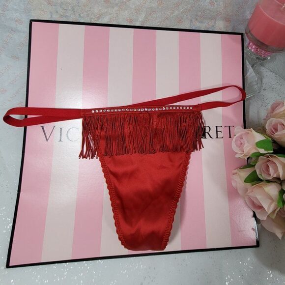 1427 VS Very Sexy Fringe V-String Thong  Roaring 20s Flapper Style Red Medium - Picture 1 of 5